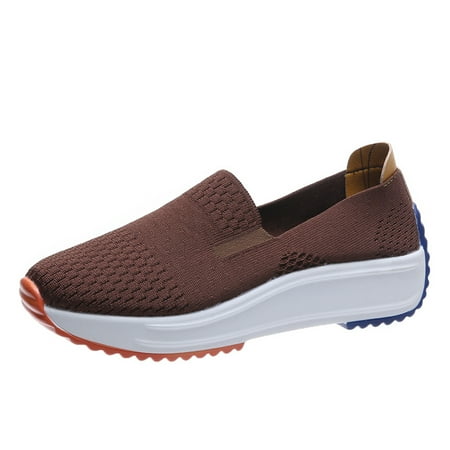 

Women‘s Casual Sneakers Breathable & Lightweight Platform Loafers Flying Woven Slip-on Shoes
