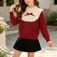 thumbnail image 5 of Crunowin Girls Pullover Knit Sweater Round Neck Long Sleeve With Bow Winter Kids Casual Outerwear Tops Red Size 1T, 5 of 8