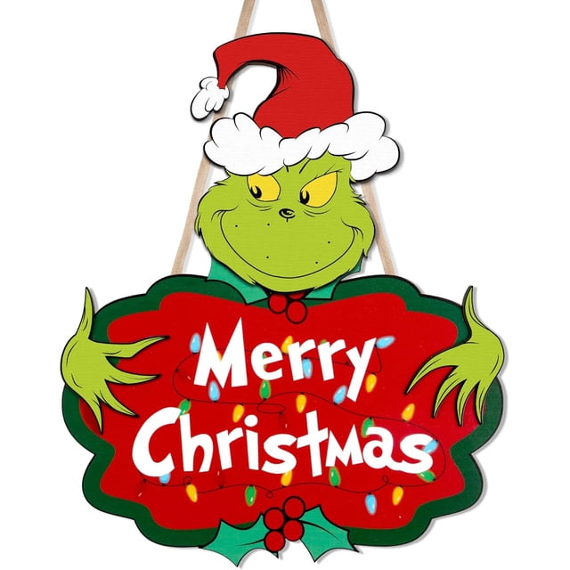 Decoraciones navideñas: letrero de madera con texto "Feliz Navidad", gnomo, adornos navideños colgantes para árbol de Navidad, pared, puerta, decoración del hogar