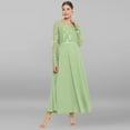 thumbnail image 3 of Janasya Indian Round Neck Full Sleeve Botanical Print Light Green Poly Crepe Kurta For Women, 3 of 7
