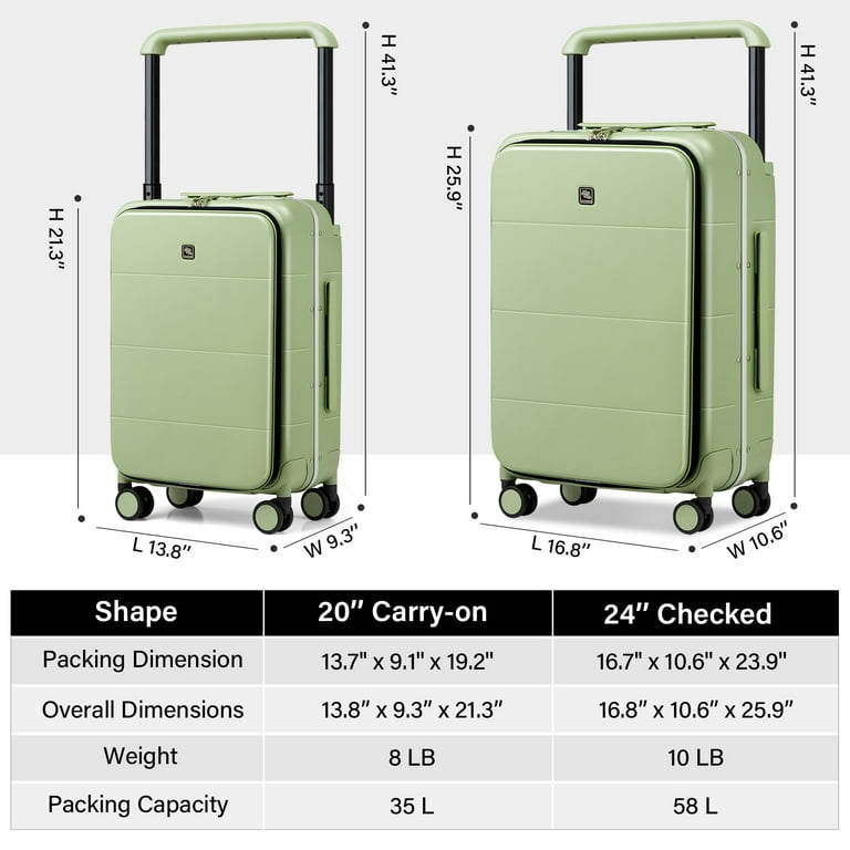 Free Shipping Hanke Luggage 24 Inch Hard Case Luggage Large Suitcases with Wheels Wide Handle TSA Approved Luggage Top Open Rolling Checked Luggage Bamboo Green Walmart