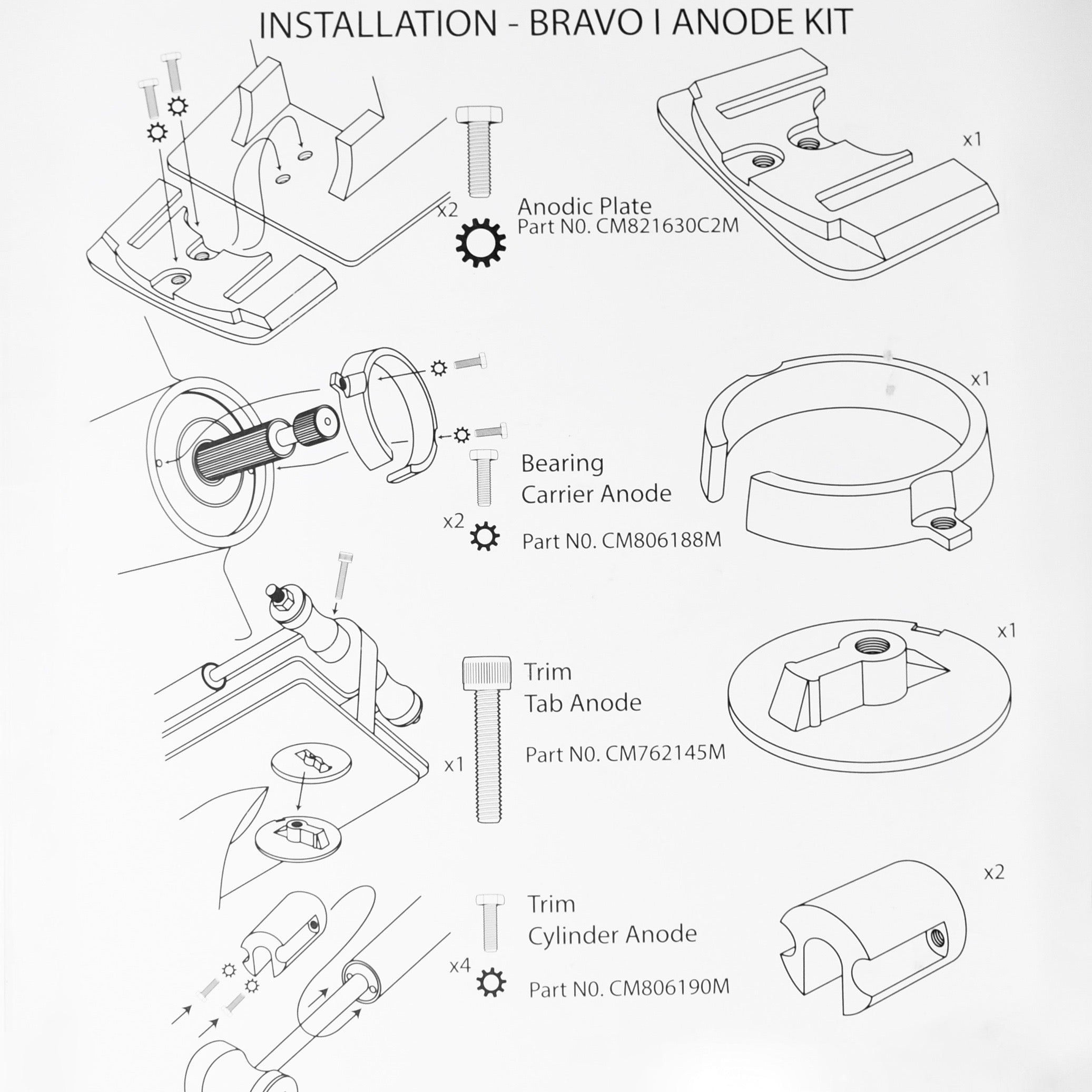 Martyr CMBRAVO1KITA, Mercury Bravo 1 Aluminum Anode Kit