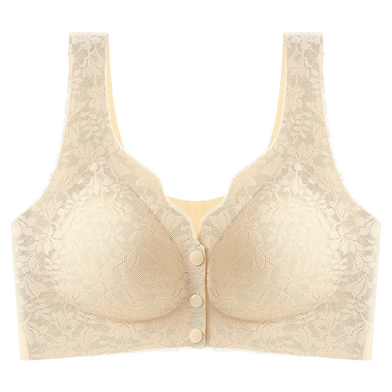 VISALY Bras for Women Front Closure, High Support Adjustable Strap Full Coverage Up Bras Comfortable No Underwire Wireless Bras, Nursing Bras for Breastfeeding, Bras (Khaki, M)