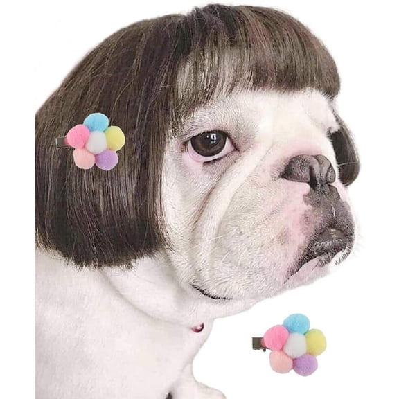 Funny Dog Wig for Small Medium Large Dogs with Free Head Flower, Trimmable Pet Costume Cat Cosplay Decoration for Halloween, Christmas, Parties