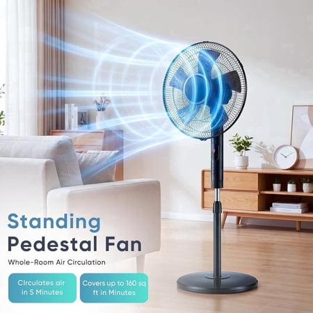 Nextay 17" Oscillating Pedestal Fan with Remote Control, 15-Hour Timer, 3-Speed Quiet Standing Fan for Bedroom, Home Office, and Living Room, Black