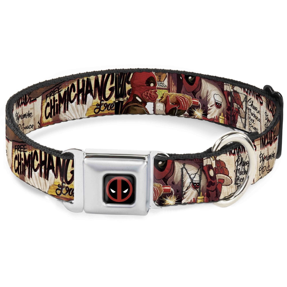 DEADPOOL Thumbs up Chimichangas Marvel Adjustable Dog Buckle Collar 15-24 inch 