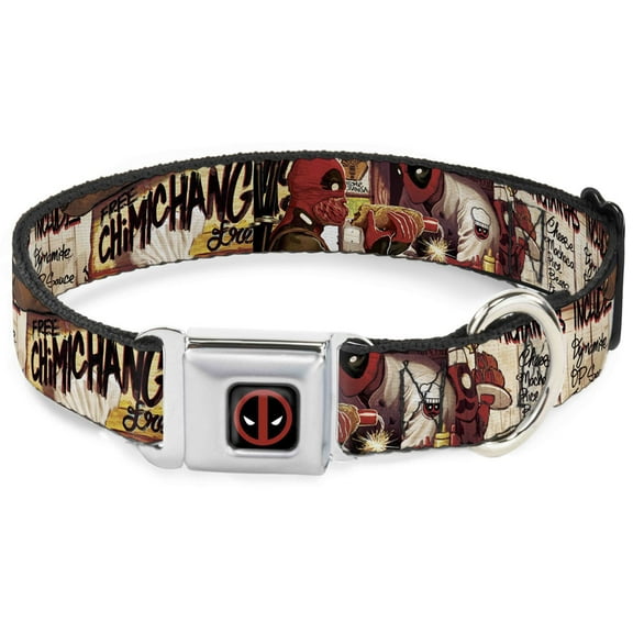 Marvel Comics Pet Collar, Dog Collar Metal Seatbelt Buckle, Deadpool Kills Deadpool 2 Cover Dynamite Chimichanga, 9.5 to 13 Inches 1.0 Inch Wide