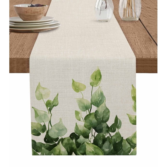 Vintage Green Leaves Table Runner 72 Inches, Farmhouse Pastoral Summer Vines Bed Runner Dresser Scarves Tabletop for Indoor Outdoor Parties/Ceremony/Banquet, 18" x 72"