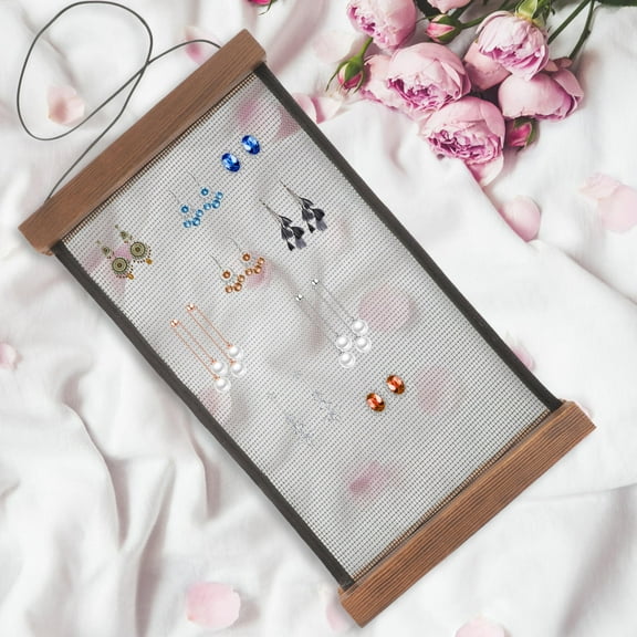 WASHWEPE Hanging Earring Organizer Jewelry Storage Organizer Brown 1Pack 11.8X7.1X1.2In