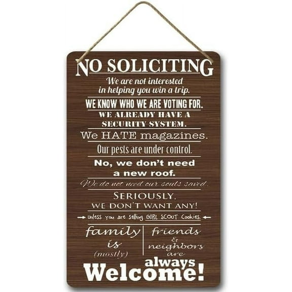 Zomyto 8x12IN No Soliciting Front Door Sign,Rustic Wood Farmhouse Porch Decor for Home Wall Decor,Funny Hanging Wooden Plaque Decoration A05