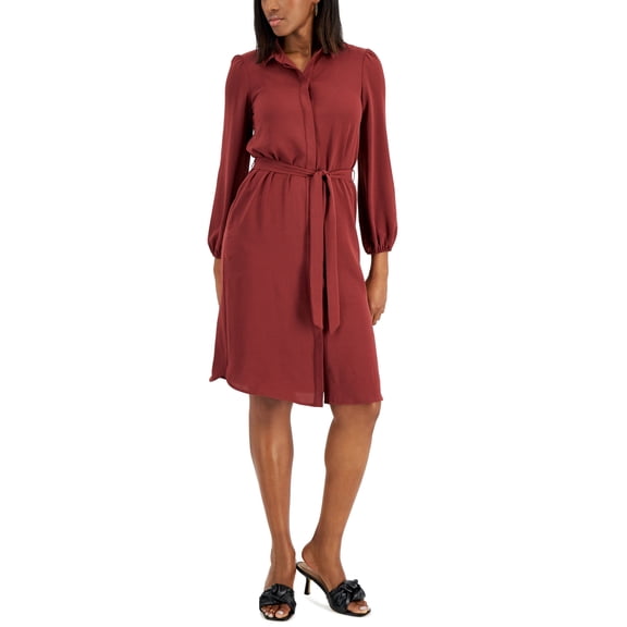 Alfani Tie Waist Shirtdress Crimson Red 2XL