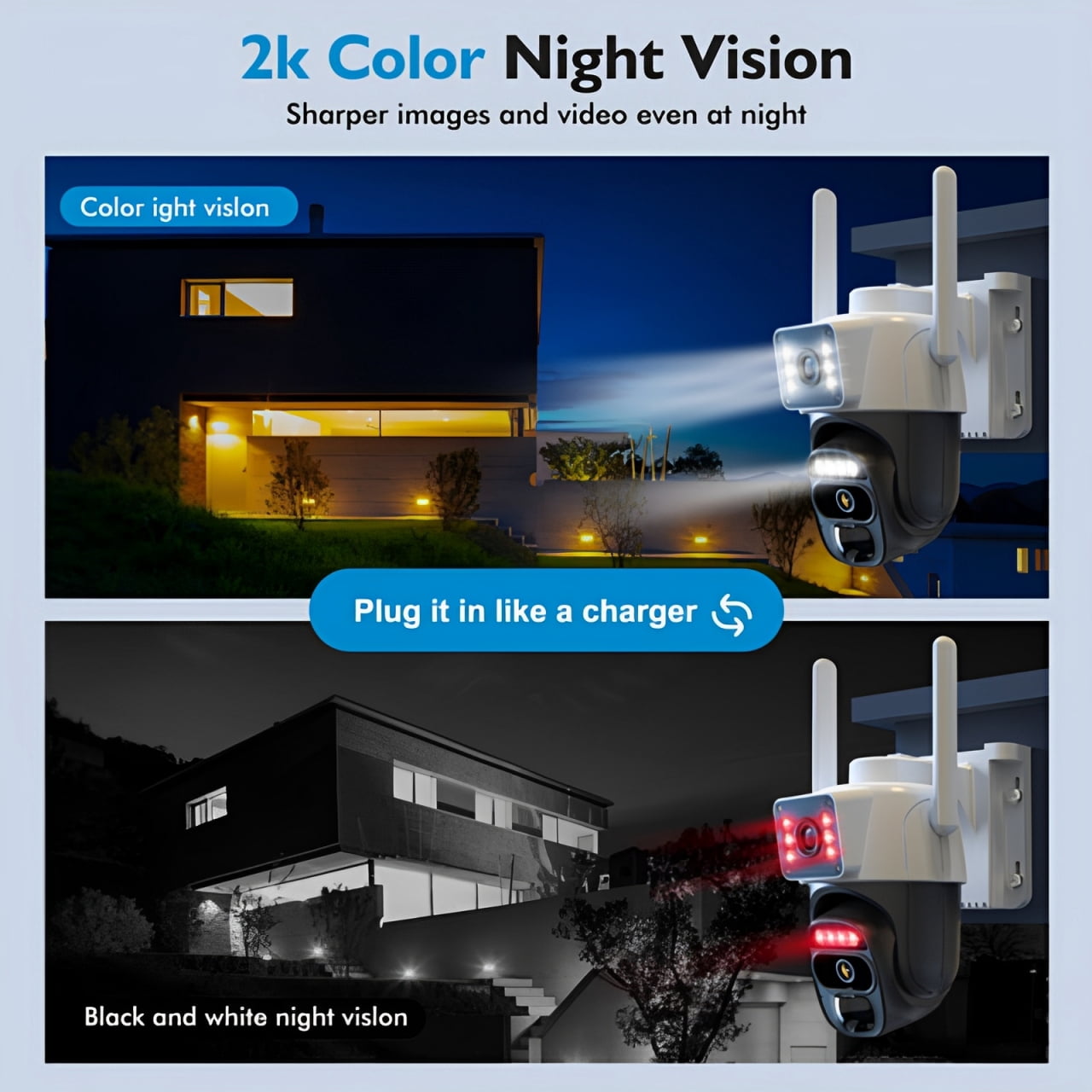 Hawkray Solar Security Camera - 360° Dual Lens,5G/2.4G WIFI,Spotlight/siren Alarm,3mp Color Night Vision,3mp Color Night Vision,IP66 waterproof,8000mAh