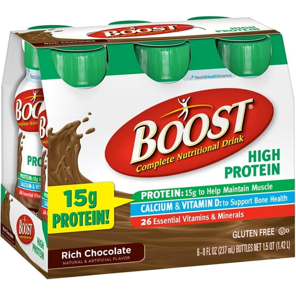 BOOST High Protein Complete Nutritional Drinks Rich Chocolate 8 oz, 6