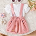 thumbnail image 4 of TOWED22 Toddler Baby Girls Summer Outfit Short Sleeve Ribbed Tops + Flower Suspender Overalls Shorts Set Kids Cute Clothes(White,18-24 M), 4 of 8