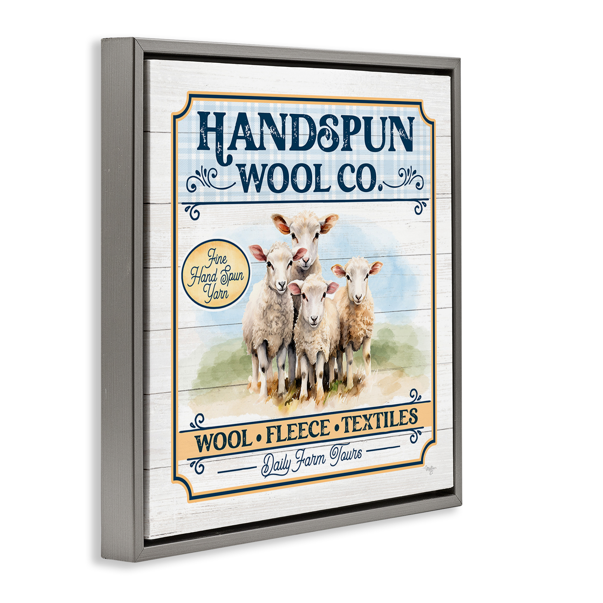 Stupell Industries Handspun Wool Sign Animals & Insects Painting Gray Floater Framed Canvas Art Print Wall Art, 18 x 18