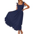 thumbnail image 4 of Txlixc - Vestido midi de verano para mujer, informal, con tirantes finos, sin mangas, de talle alto, fluido, línea A, largo Txlixc Estilo de ocio, 4 of 7
