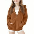 thumbnail image 3 of AINIYS Girls Half Zip Hoodies Pullover Solid Color Long Sleeve Casual Fall Winter Tops with Pockets Brown 9 Years, 3 of 8