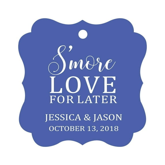 Darling Souvenir S'More Love For Later Tag Custom Favor Fancy Hang Tags -Cornflower Blue-50 Tags