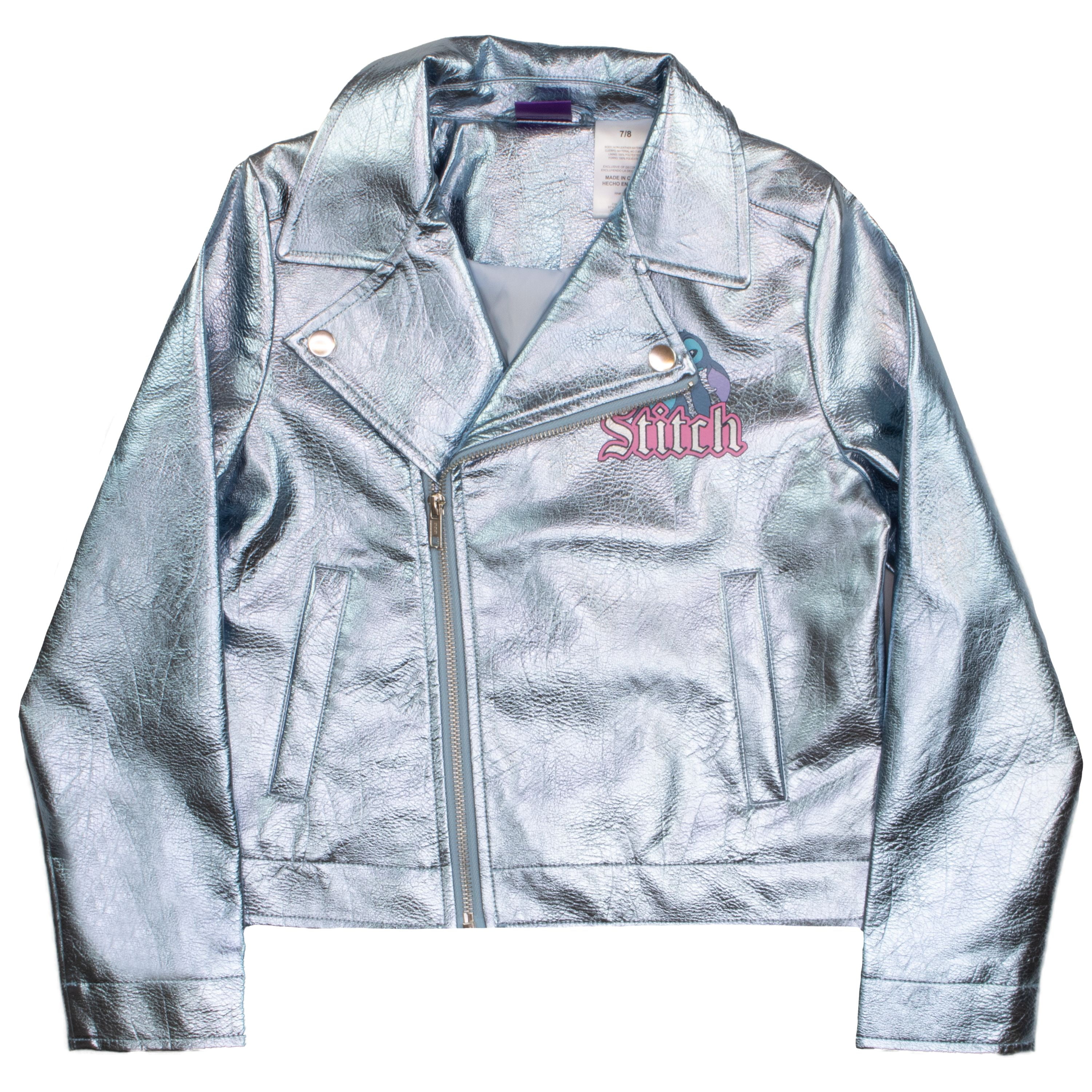 Disney Lilo & Stitch Rock and Roll Girl's Faux Leather Jacket - Zip-Up Moto Biker Jacket for Kids (Size 4-12)