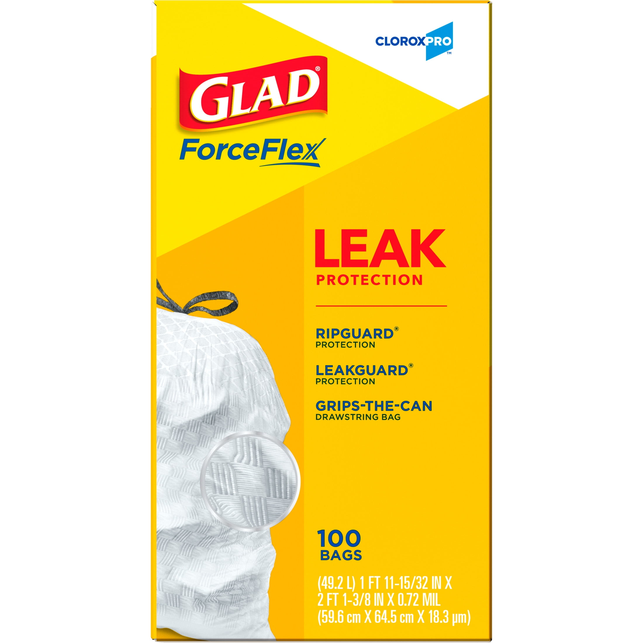 Glad Reinforced Strength Tall Kitchen Drawstring Trash Bags, 13 Gallon, 100 Bags
