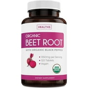 Healths Harmony Organic Beet Root Powder with Black Pepper, 1350mg Beets Per Serving, 120 Tablets