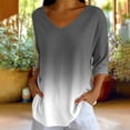 thumbnail image 5 of Ovbmpzd Plus Size Tops Gray Gradient Color Summer Blouses 3/4 Sleeve Casual V-Neck Tops,M, 5 of 6