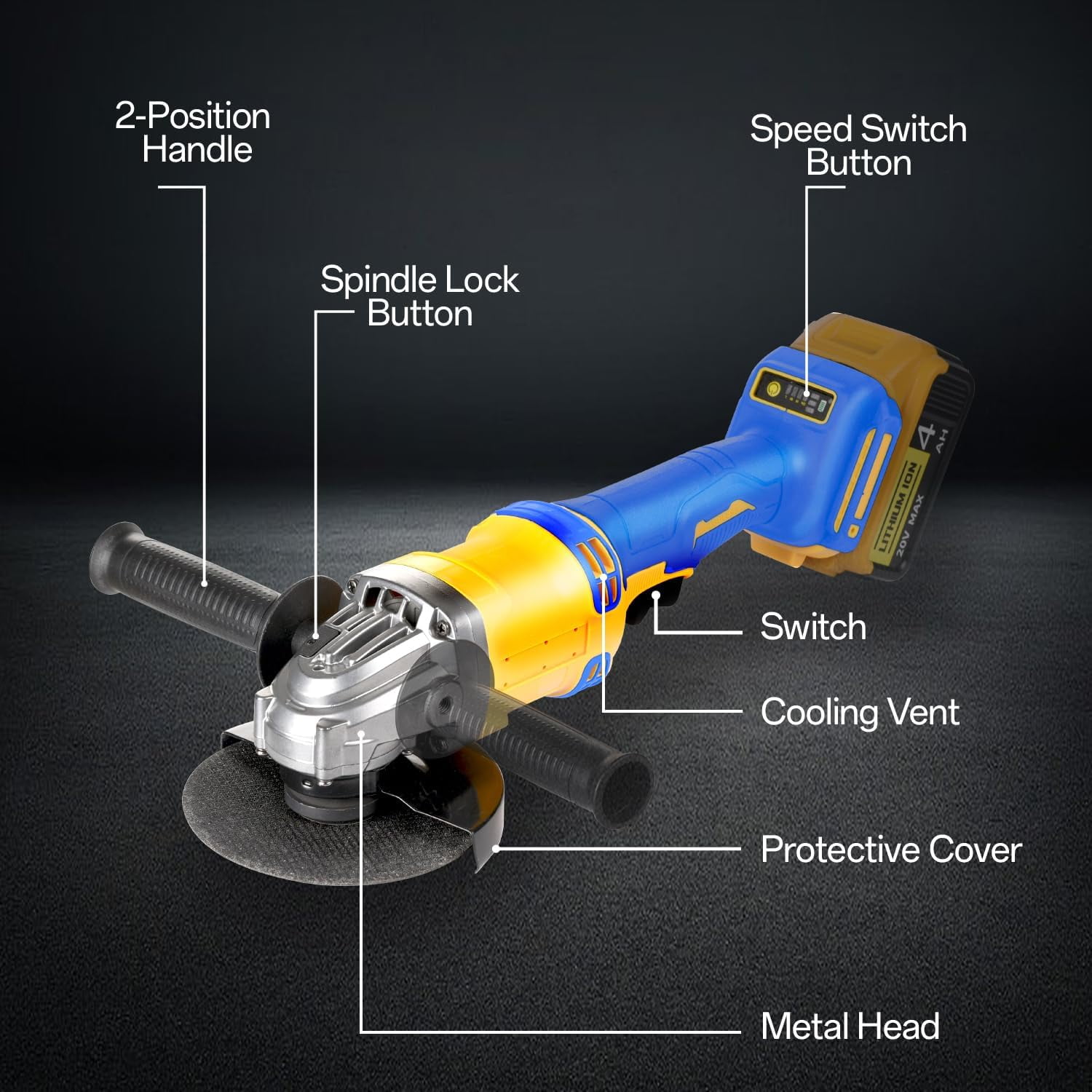 Angle Grinder Compatible with Dewalt 20V Max Battery,Cordless Grinder,4-1/2" Blades Brushless Grinder for Cutting, Griding & Polishing,Battery Powered Angle Grinder(10000RPM,NO Battery & Wheels)
