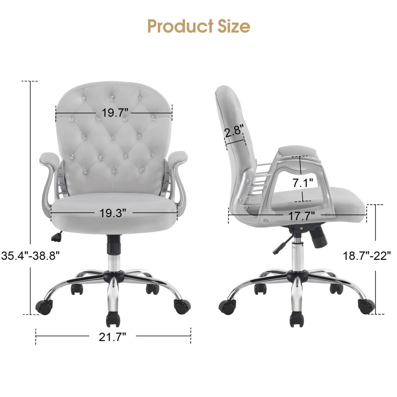 BarberPub Ergonomic Office Chair with Lumbar Support and Wheels, Height Adjustable Swivel Office Chair