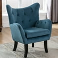 thumbnail image 2 of Velvet Wingback Accent Chair, Modern Tufted Button Armchair Vanity Chair with Wooden legs, Upholstered Tall Back Desk Chair with Arms, Single Sofa Chair for Living Room Bedroom Bedroom, Teal, 2 of 7
