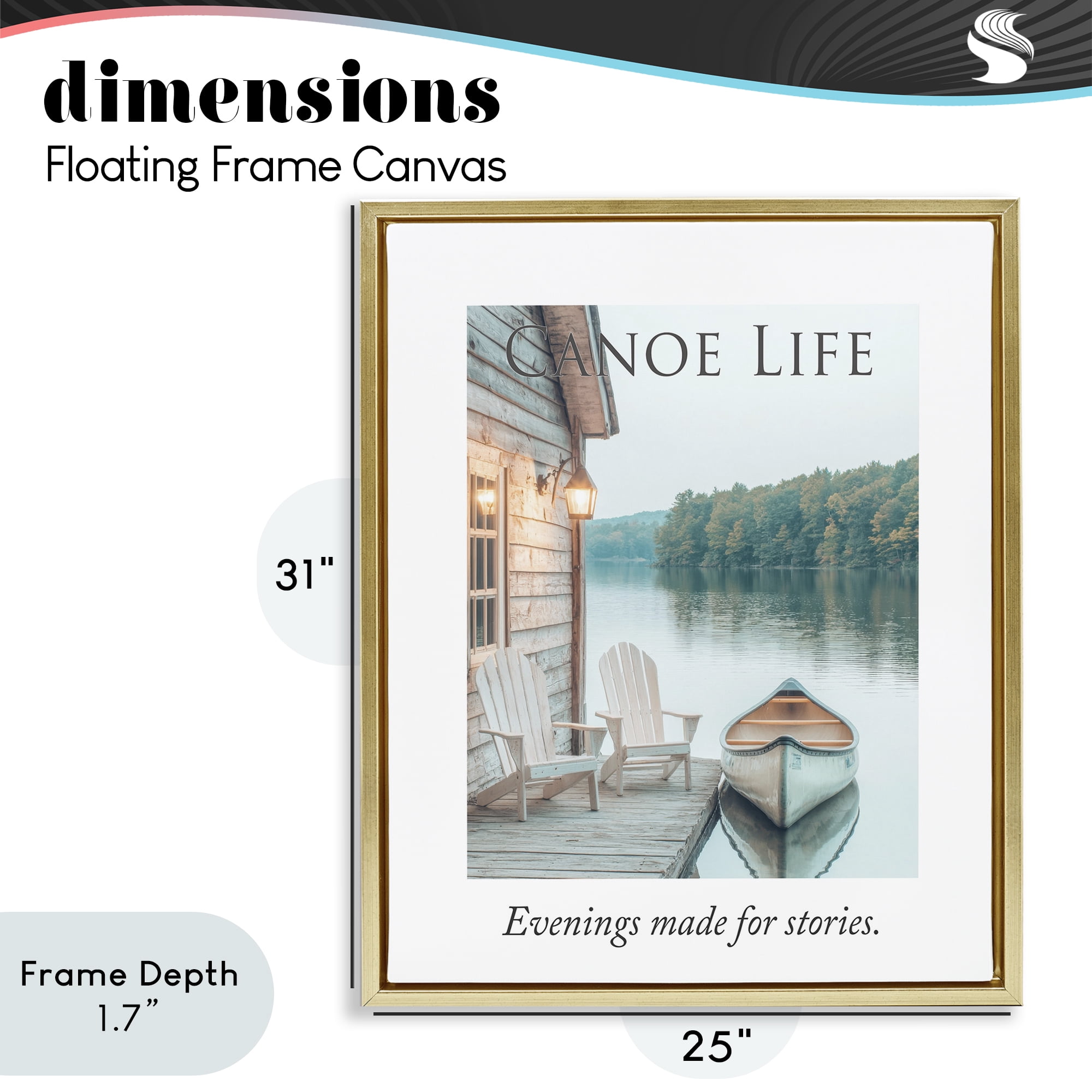 Stupell Industries Canoe Life Quote Gold Framed Floater Canvas Wall Art, design by A Barefoot Stylist