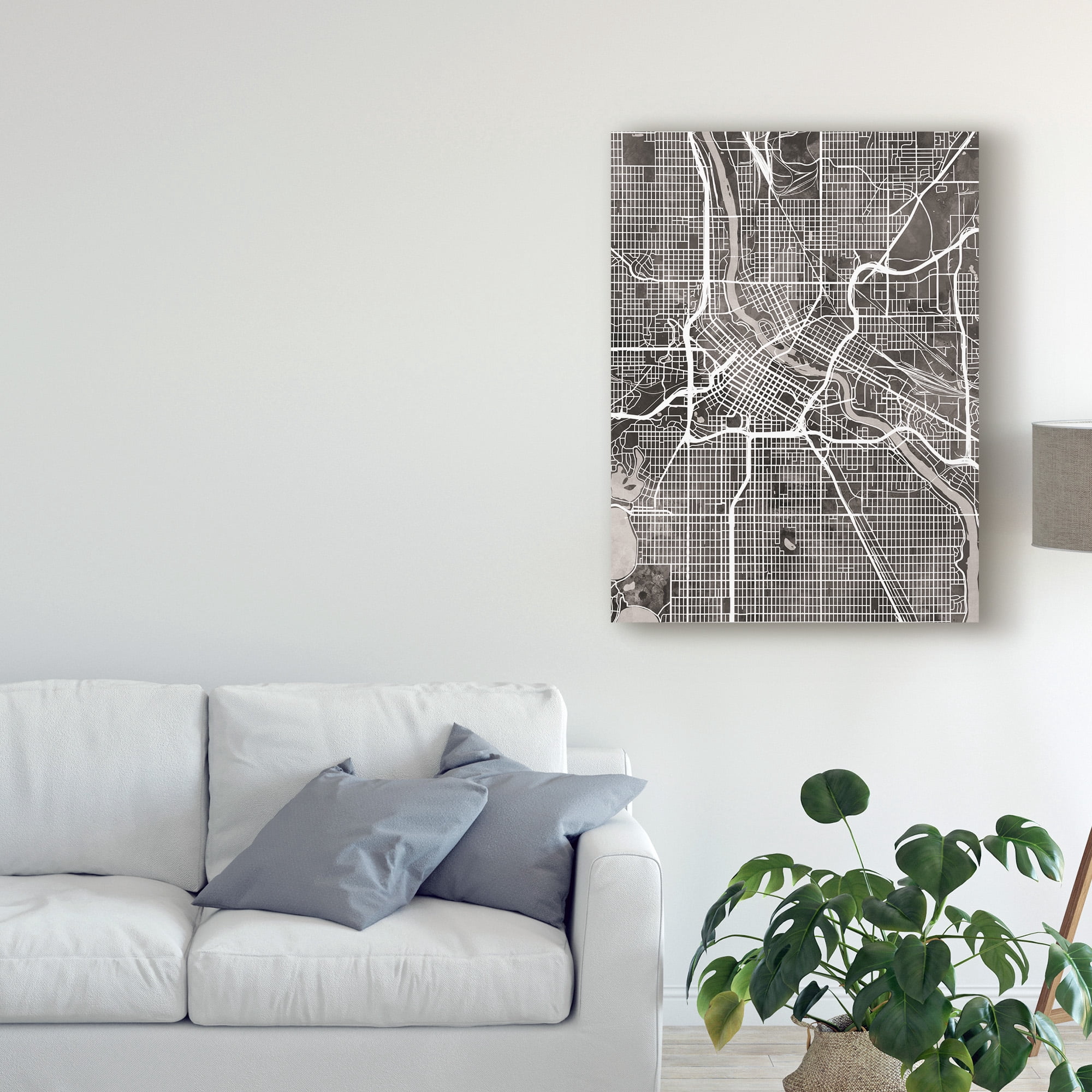 Trademark Fine Art 'Minneapolis Minnesota City Map Black' Canvas Art by Michael Tompsett