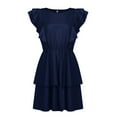 thumbnail image 3 of Women's Loose Peplum Short Sleeved Double Layer Dress Casual Skirt Swing Dress with Buttons Casual Summer Dresses with Sleeves Womens Mini Dress Button Front Dress Long Summer Dress for Women Denim, 3 of 4