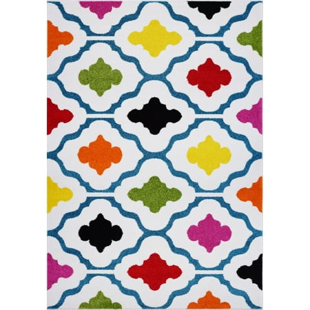 4x6 Kids Rug Ladole Rugs Trellis Contemporary Durable Beatuiful Indoor Kids Area Rug Carpet in Cream and Multicolor, 4x6 (3'11