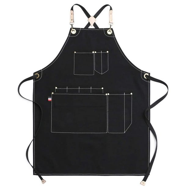Delantal de trabajo Delantales de herramientas duraderos para mujeres y hombres Correas cruzadas Lona de algodón, suave y cómodo de llevar