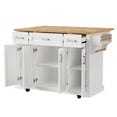 thumbnail image 6 of Glavbiku Kitchen Island on Wheel,Rolling Cart w/ Rubber Wood Drop Leaf,4 Doors,3 Drawers,White, 6 of 12