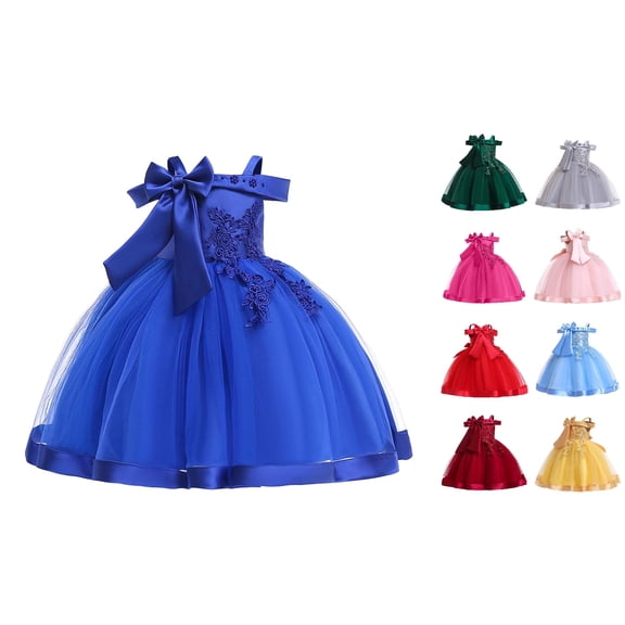VOUZZA Flower Girl Dress Off Shoulder Bow Evening Gown Pageant Birthday Party Wedding Dress Formal Outfit Gown for Toddlers
