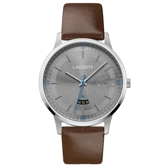 Lacoste Madrid 2011033 Silver Dial Brown Leather Strap 41mm Men's Watch