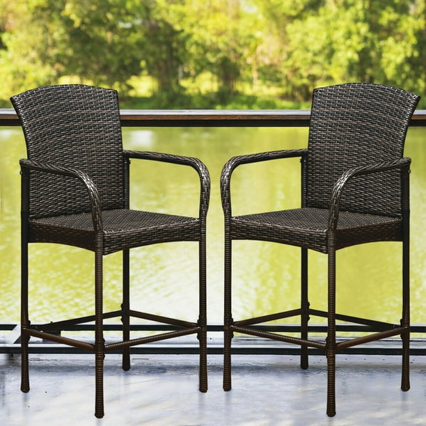 Costway Set Of Two Outdoor Rattan Wicker Bar Chair Seat Patio Furniture With Armrest Com Costway Set Of Two Outdoor Rattan, Two Seater Patio Chairs