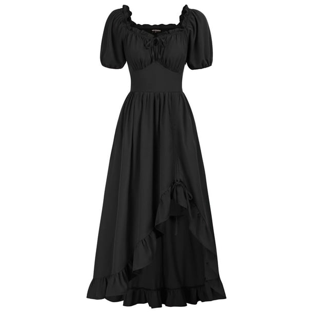 Vestido de corsé negro para mujeres, vestido de hada medieval, disfraz de feria renacentista, negro, XL.