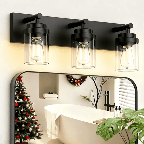 IZORRO Vanity Lights for Mirror, 3-Light 22 inch Matte Black Bathroom Light Fixtures over Mirror, with Clear Glass Shade, Modern Farmhouse Vanity Lights