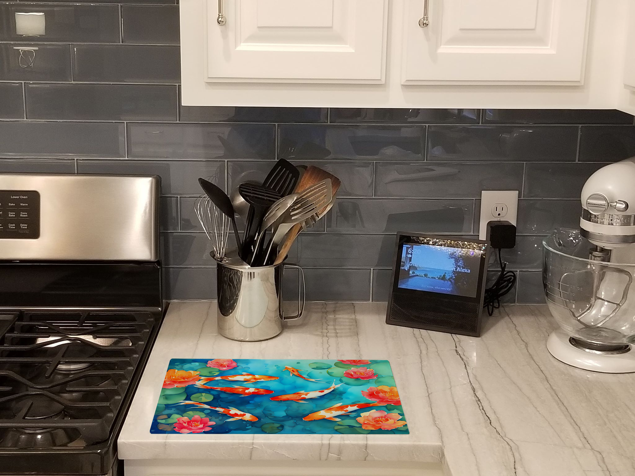 Koi Fish Glass Cutting Board Large 12 in x 15 in