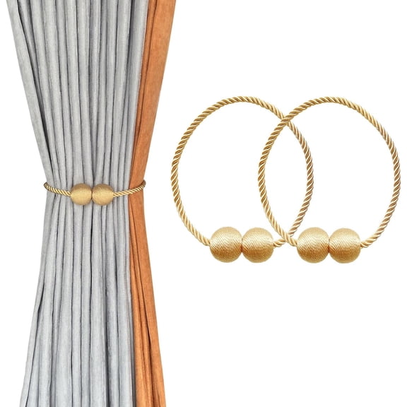 2 Pack Magnetic Curtain Tiebacks, Decorative Curtain Holdbacks for Window Décor (Gold)
