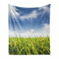 thumbnail image 1 of Plant Soft Flannel Fleece Throw Blanket, Cultivated Farm Paddy Rice Field Agriculture Food Eastern Countryside, Cozy Plush for Indoor and Outdoor Use, 50" x 70", Sky Blue Apple Green, by Ambesonne, 1 of 6