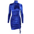 thumbnail image 2 of Gibobby Vestidos de fiesta elegantes Vestido ajustado de manga larga con cordón sexy y plisado con cuello para mujer(Azul,M), 2 of 5