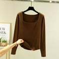 thumbnail image 3 of Wdfiry Women Solid Color Square Neck Tops Long Sleeve Loose Fit Pullover Under Shirts Casual Warm Winter Blouses, 3 of 5