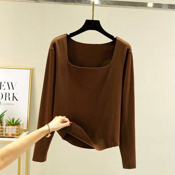 Sweatshirt for Women Square Neck Long Sleeve Top Soft Brushed Fitted Base Layer Tee S-2XL