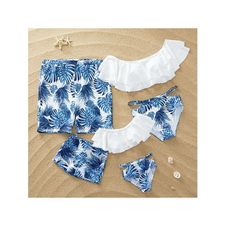 

PatPat Off-shoulder Breezy Palm Leaf Print Matching Swimsuits One Piece Sizes Baby-Kids-Adult