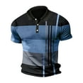 thumbnail image 4 of Beugl Mens Shirts Clearance, Men Spring and Summer Button Down Short Sleeve Top Plaid Lapel Color Blocking Stripe Print T Shirt Golf Shirts for Men, Polo Shirts for Men Light Blue XXXL, 4 of 4