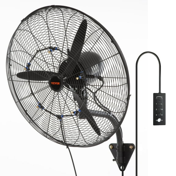 VEVOR Wall-Mount Misting Fan,24 inch, 3-Speed High Velocity Max. 7000 CFM, Waterproof Oscillating Industrial Wall Fan, Commercial or Residential