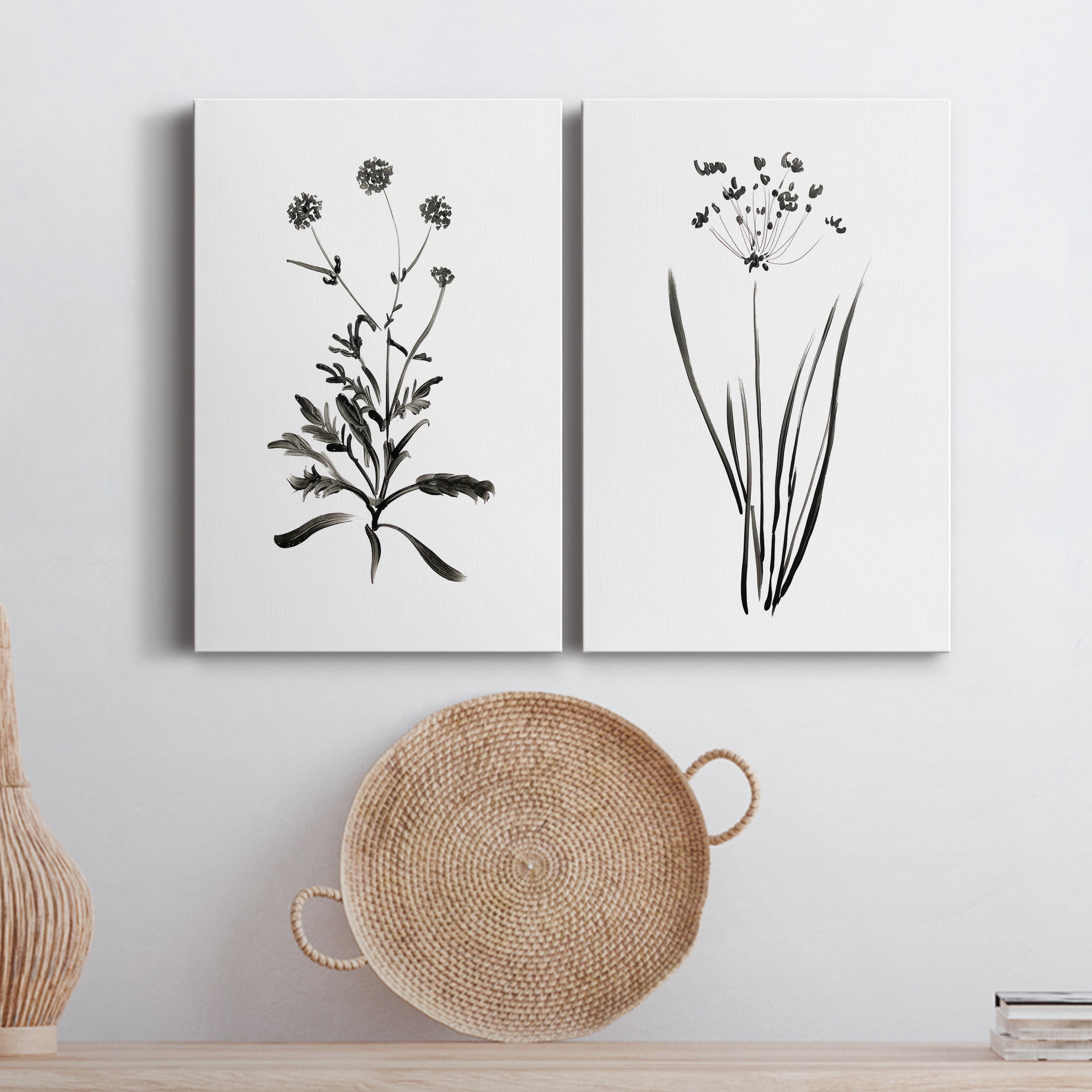 Inky Botanical I Premium Gallery Wrapped Canvas - Ready to Hang - Set of 2 - 40 x 60 Each